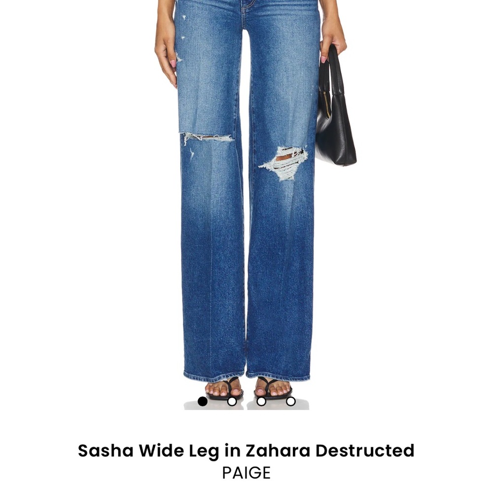 PAIGE Blue Flare Wide Leg Jeans with Distressed Details